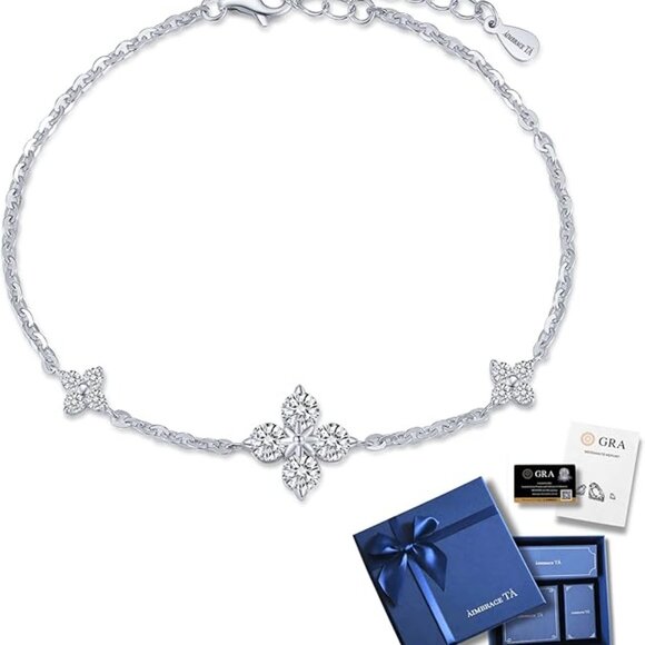 Moissanite Charm Bracelet 1.2ct Sterling Silver Cable Chain Gift Set NWT - Picture 4 of 7